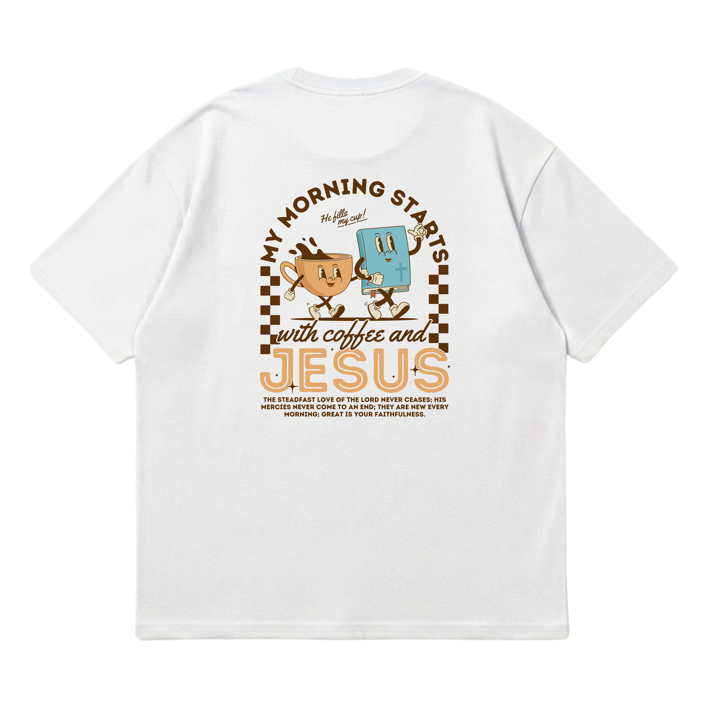 My morning starts with Jesus & coffee – Premium Oversized T-Shirt