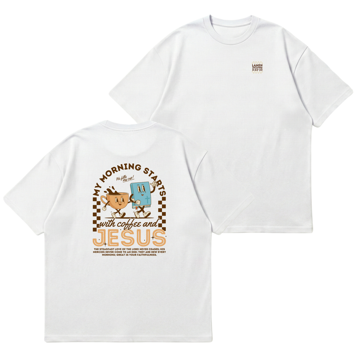 My morning starts with Jesus & coffee – Premium Oversized T-Shirt