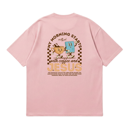 My morning starts with Jesus & coffee – Premium Oversized T-Shirt