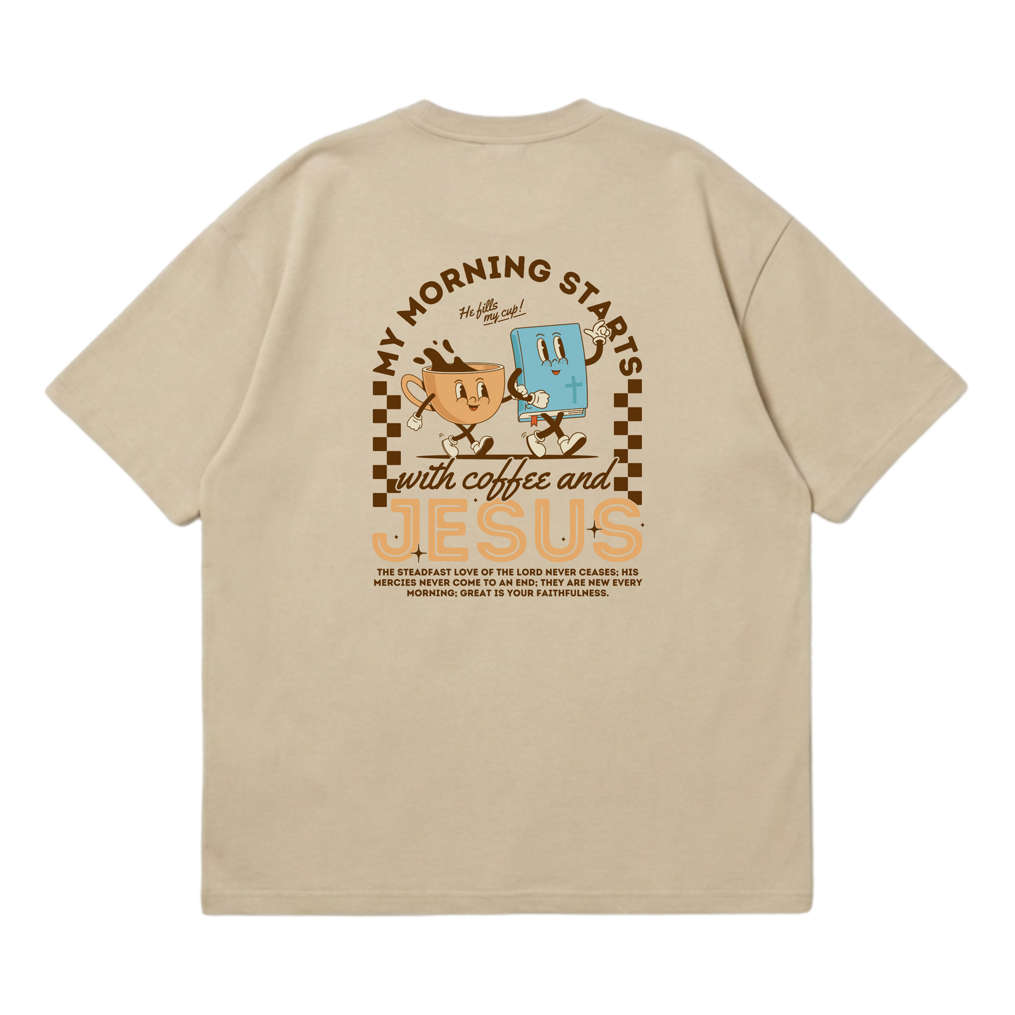 My morning starts with Jesus & coffee – Premium Oversized T-Shirt