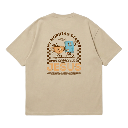 My morning starts with Jesus & coffee – Premium Oversized T-Shirt