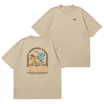 My morning starts with Jesus & coffee – Premium Oversized T-Shirt