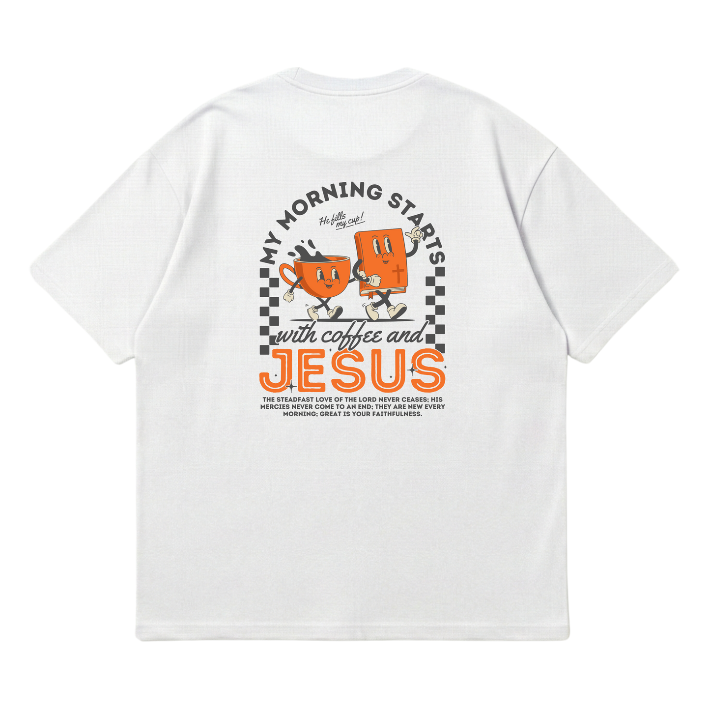 My morning starts with Jesus & coffee – Premium Oversized T-Shirt