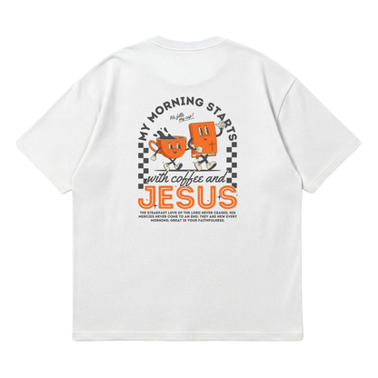 My morning starts with Jesus & coffee – Premium Oversized T-Shirt