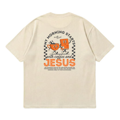 My morning starts with Jesus & coffee – Premium Oversized T-Shirt