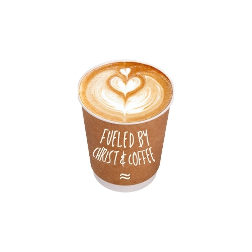 Fueled by Coffee and Christ (Brown Cup) – UV Waterproof Sticker