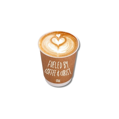 Fueled by Coffee and Christ (Brown Cup) – UV Waterproof Sticker