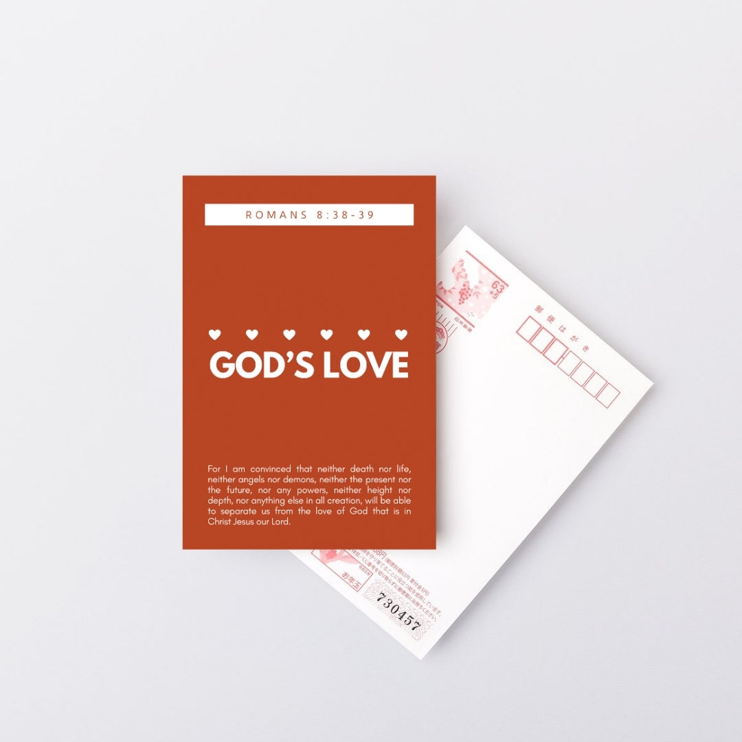 God's Love Romans 8:38-39 - 4x6 Red Postcard