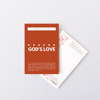 God's Love Romans 8:38-39 - 4x6 Red Postcard