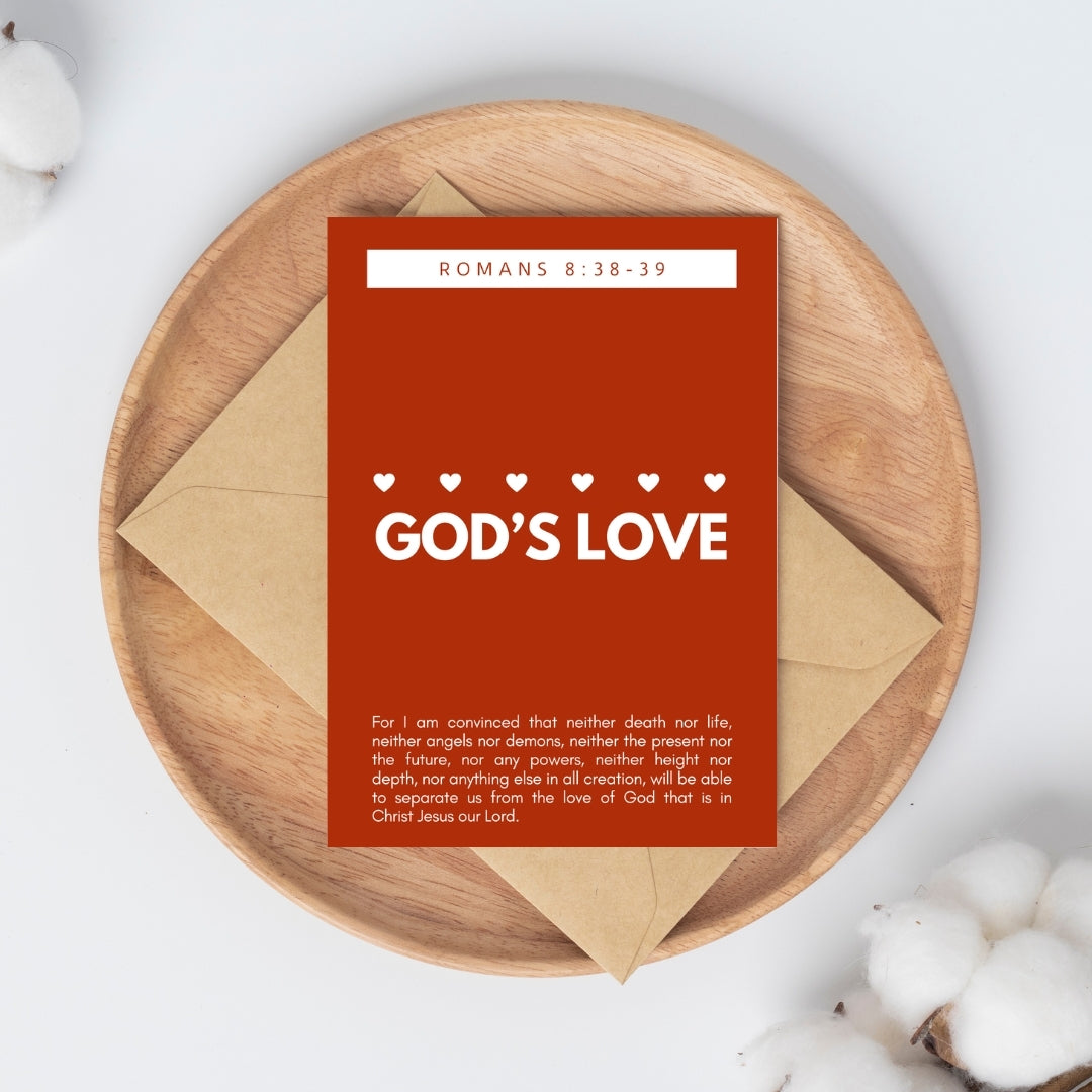 God's Love Romans 8:38-39 - 4x6 Red Postcard