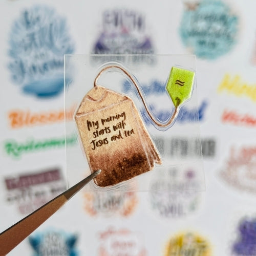 My Morning Starts with Jesus and Tea – UV Waterproof Sticker