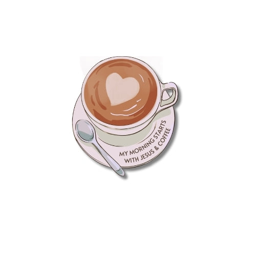 My Morning Starts with Jesus and Coffee – UV Waterproof Sticker