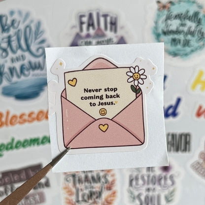 Never Stop Coming Back To Jesus – Waterproof Sticker